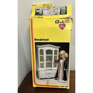 1978 Marx Sindy Doll Breakfront Buffet Cabinet with Accessories and Box